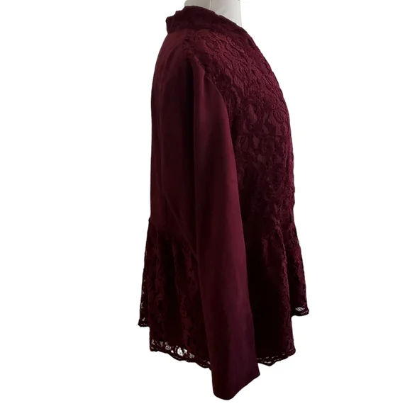 Chico's Red Maple Faux Suede and Lace Jacket - Picture 7 of 16